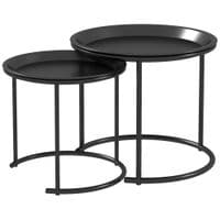 Nesting Tables Set of 2, End Table with Removable Tabletop Tray - Black