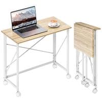 Folding Desk on Wheels, Writing Table for Home Office - Natural