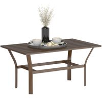 Metal Garden Coffee Table with Slatted Tabletop - Brown