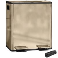 2 x 20L Dual Kitchen Bin Pedal Bin for Recycling and Waste - Gold Tone