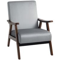 Velvet Armchair with Solid Wood Frame and Thick Padded - Grey