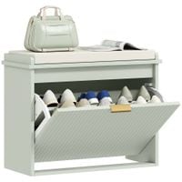 Shoe Storage Bench with Cushion and Flip-Drawer 62x26x47.5cm - Green