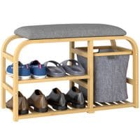 Shoe Rack Bench with Seat for Hallway, Entryway - Nature Wood Finish