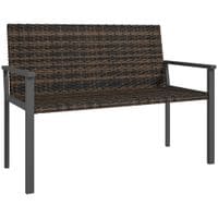 Rattan Garden Bench Loveseat with Quick-Drying Padding - Mixed Brown
