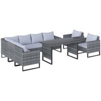 Sectional Outdoor Furniture with Glass Top Table - Light Grey