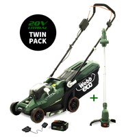 20V 33cm (14in) Cordless Rotary Lawnmower Plus 20V 25cm Line Trimmer (4AH Battery & Charger)