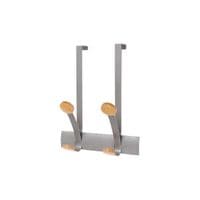 Coat Hooks 2 Double Pegs Silver Grey Steel/Light Wood L36.7xW30x15cm