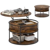 Lift Top Coffee Table Round Coffee Table with Hidden Storage Brown