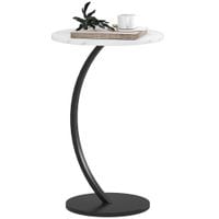 C Shaped Side Table Round Bedside Table w/Marble Effect Top White