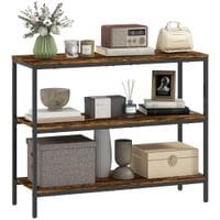 Industrial Console Table with 3-Tier Storage Shelves - Rustic Brown