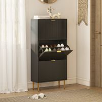 Slim Shoe Storage Cabinet with 3 Flip Drawers for Hallway - Black