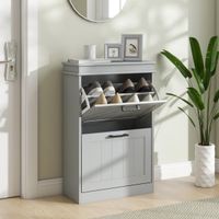 Slim Shoe Storage Cabinet with 2 Flip Drawers for Entryway - Grey