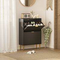 Slim Shoe Storage Cabinet with 2 Flip Drawers for Hallway - Black