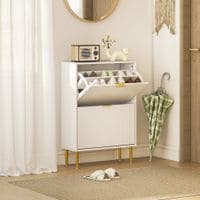 Slim Shoe Storage Cabinet with 2 Flip Drawers for Hallway - White