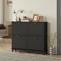 Narrow Shoe Cabinet with 4 Flip Drawers Adjustable Shelves - Black