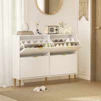 Slim Shoe Storage Cabinet with 4 Flip Drawers for Hallway - White