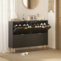 Slim Shoe Storage Cabinet with 4 Flip Drawers for Hallway - Black