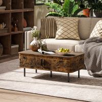 Coffee Table with Storage and Sliding Doors for Living Room - Brown