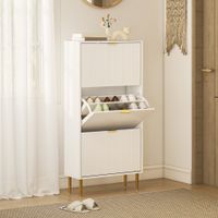 Slim Shoe Storage Cabinet with 3 Flip Drawers for Hallway - White