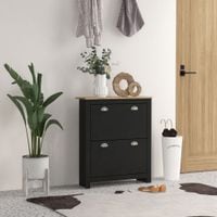 2 Drawer Shoe Cabinet Narrow Shoe Cupboard with Flip Doors - Black