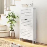 Narrow Shoe Storage Cabinet with 3 Flip Drawers - White