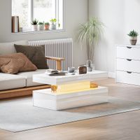 LED Coffee Table with Storage, High Gloss Living Room Table - White