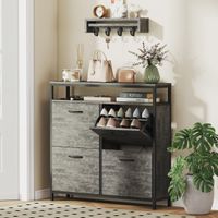 Shoe Cabinet with 4 Flip Drawers, Holds 12-20 Pairs - Cement Grey