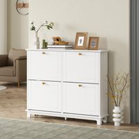 Narrow Shoe Cabinet with 4 Flip Drawers Adjustable Shelves - White