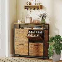 Shoe Cabinet with 4 Flip Drawers, Holds 12-20 Pairs - Rustic Brown
