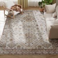 Flannel Non-Slip Washable Rug for Living Room 290 x 200 cm Beige 290W x 200D x 0.5H cm