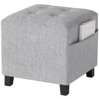 Small Footstool Square Ottoman with Padded Seat - Light Grey