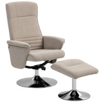 Upholstered Swivel Recliner Armchair with Ottoman - Beige