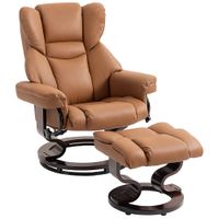 Polyurethane Leather Manual Reclining Armchair Footstool Padded Seat Brown