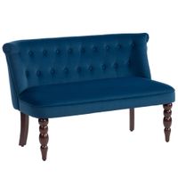Velvet-Feel Two-Seat Lounger Sofa with Wood Frame - Dark Blue