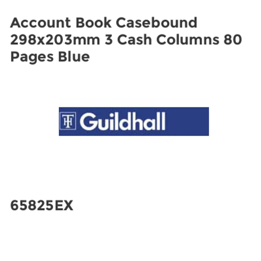 Guildhall Account Book Casebound 298x203mm 3 Cash Columns 80 Pages Blue