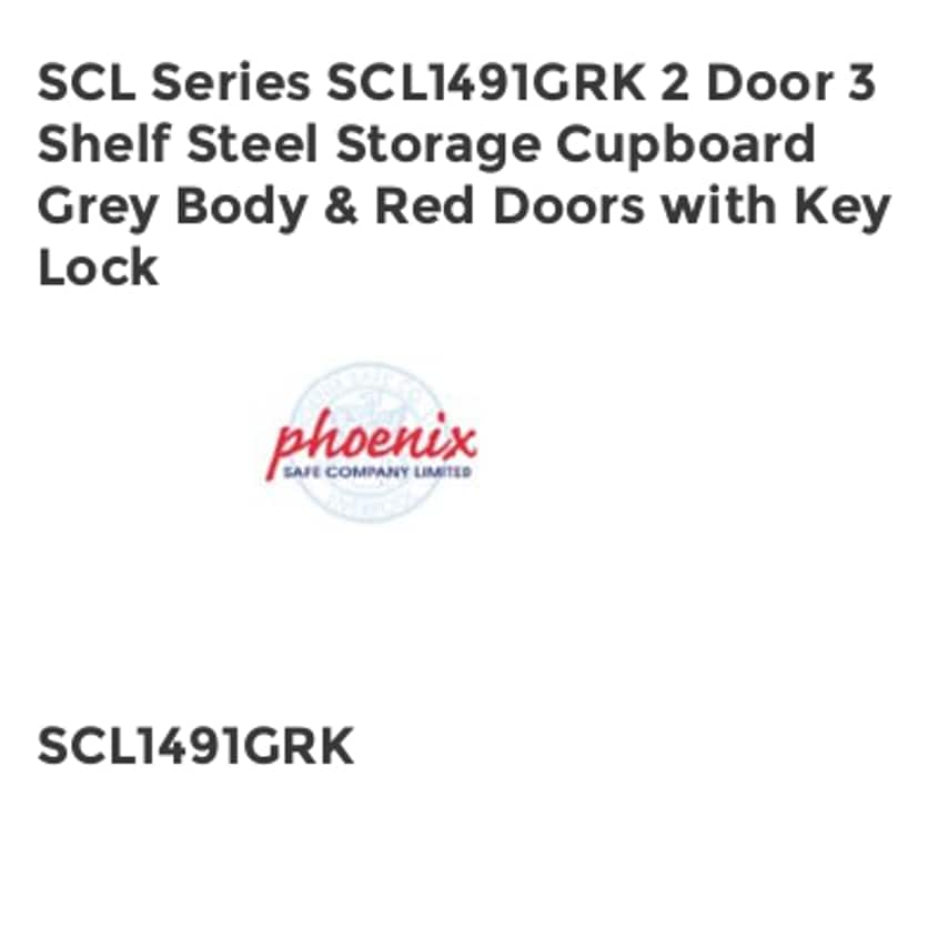 Phoenix SCL Series SCL1491GK 2 Door 3 Shelf Steel Storage Cupboard Grey Body & R