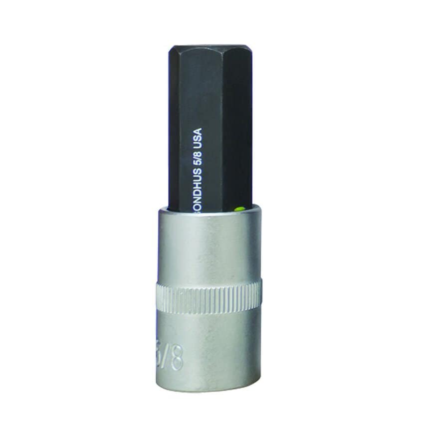 Bondhus 5/8" Hex 2" Inhex Socket Bit + Hex Socket, 5/8", 43218