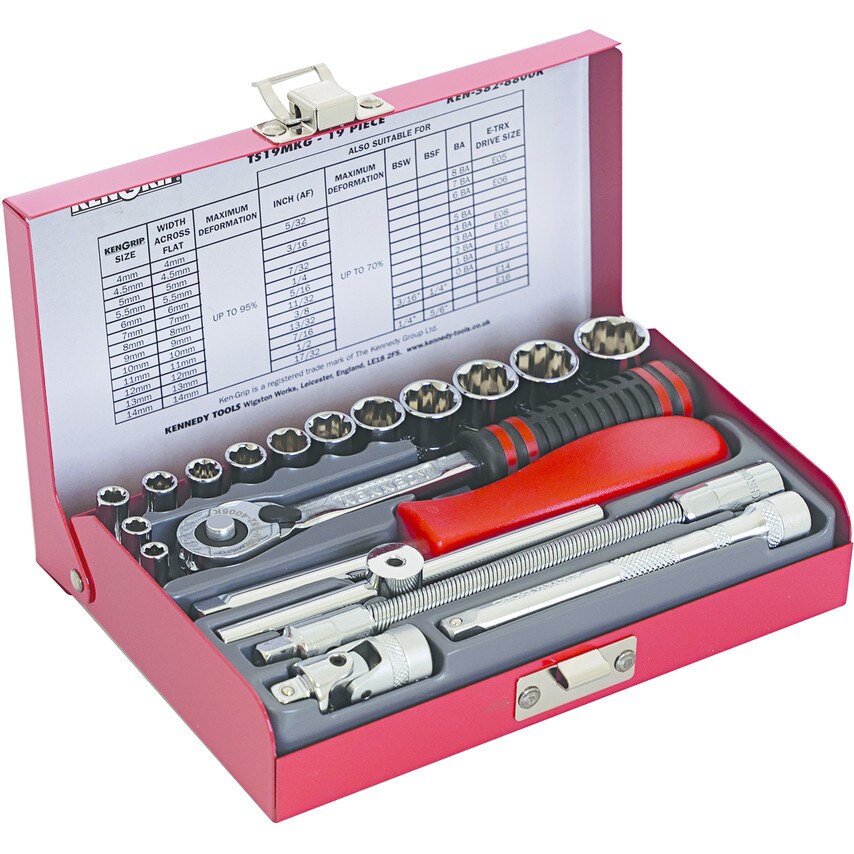 Kennedy Socket Set Kengrip 1/4" Square Drive 414MM Metric (19Piece) Chrome Va