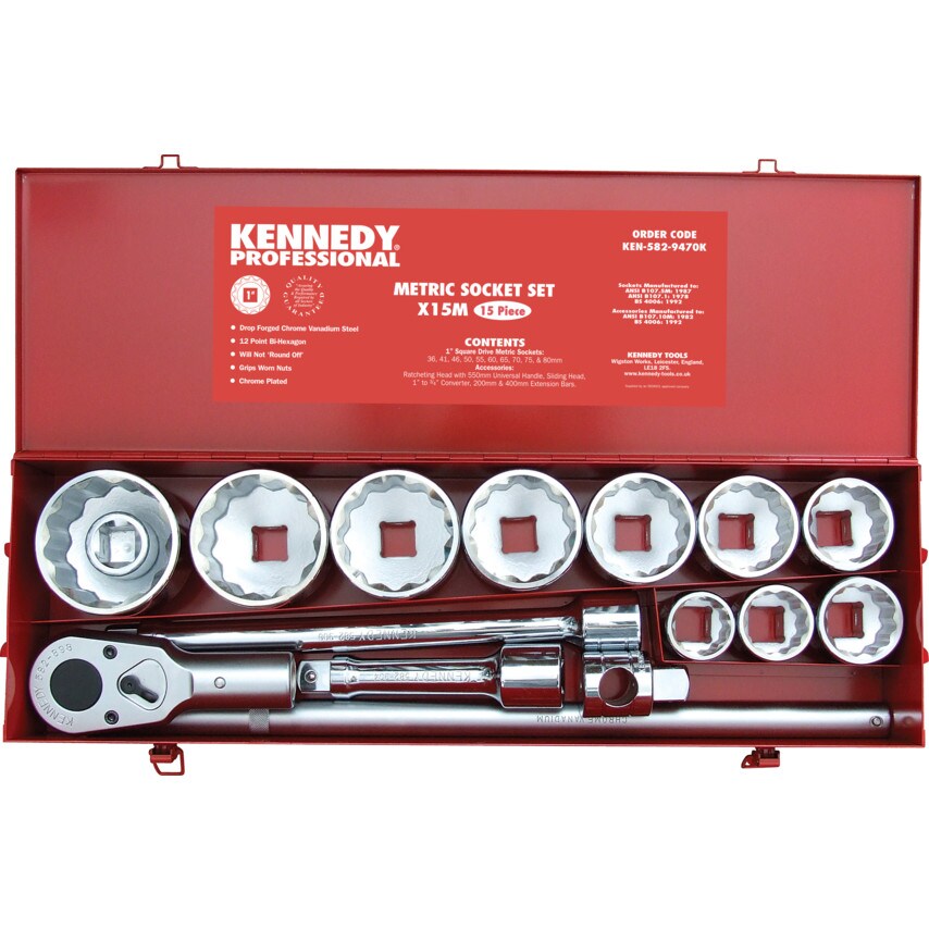 KennedyPro Metric Socket Set 15PC 1" Sq. Dr. Zoro UK