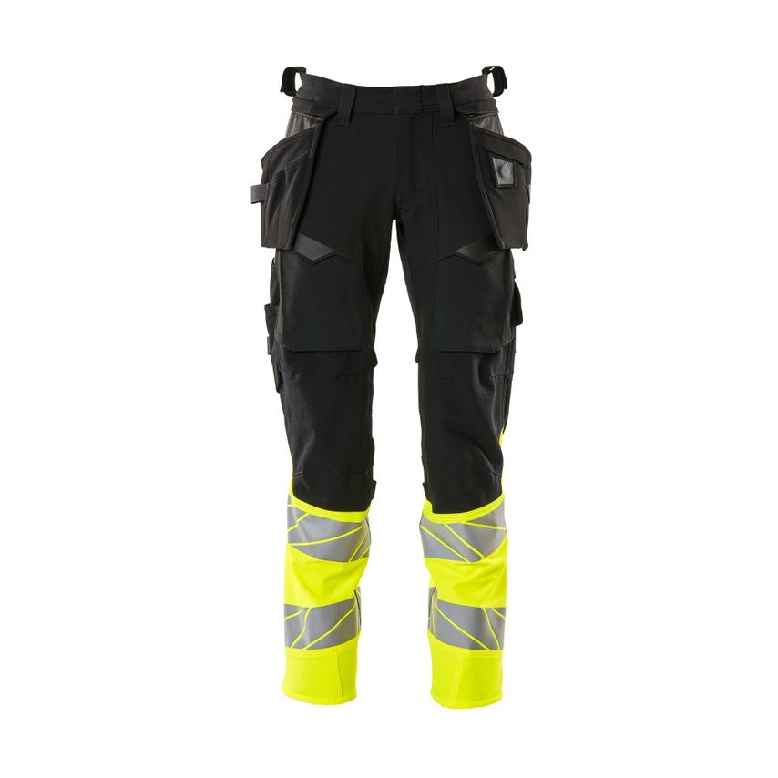 Mascot 19131-711 Accelerate Safe Trousers with Holster Pockets - Black/Hi-Vis Ye
