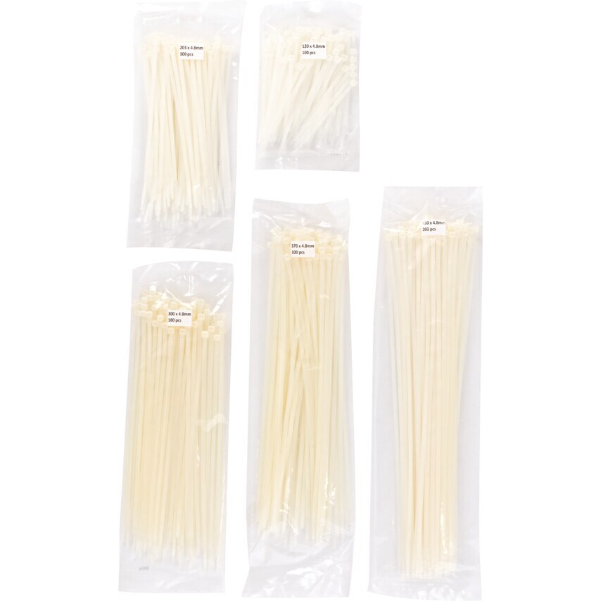 Edison Cable Ties, Natural, 4.8mm Diameter & Assorted Length, Pack of 500