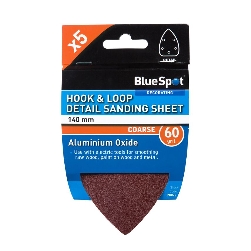 Blue Spot Tools 140MM 5 Pack 60 Grit Detail Sanding Sheets