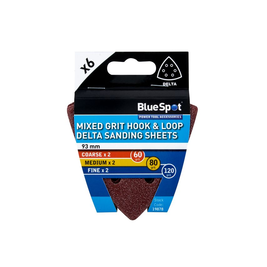 Blue Spot Tools 6 Pack 93MM Mixed Grit Delta Sanding Sheets  - Picture 1 of 1