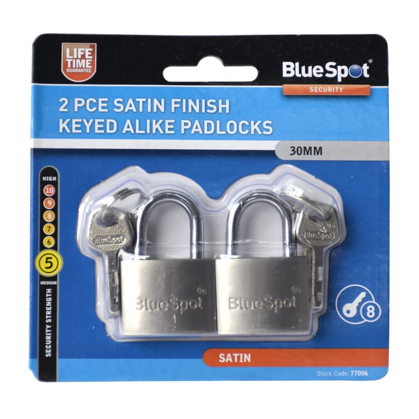 BlueSpot 2 Piece 30MM Satin Finish Keyed Alike Padlocks