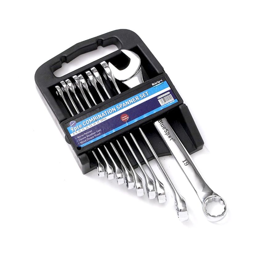 Blue Spot Tools 9 Piece Chrome Vanadium Metric Combination Spanner Set (8-19MM)