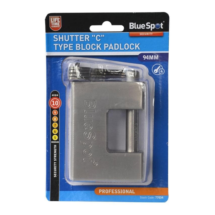 Blue Spot Tools 94mm Shutter "C" Type Block Padlock