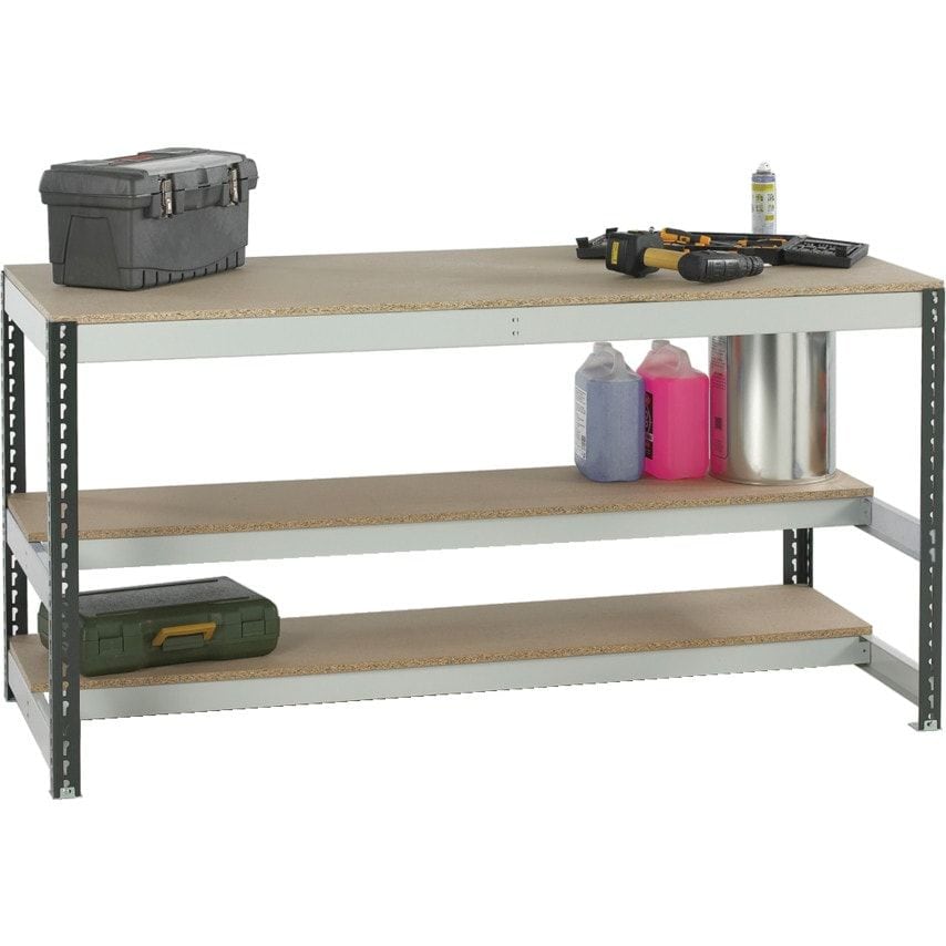 Matlock Just Bench 2400 x 900, 2 Shelves - Light Grey Uprights