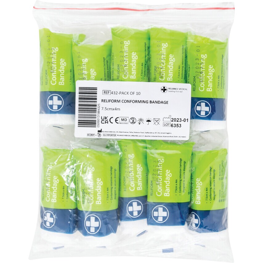 Reliance Medical Reliform Conforming Bandage, 7.5cm x 4M, Pack of 10