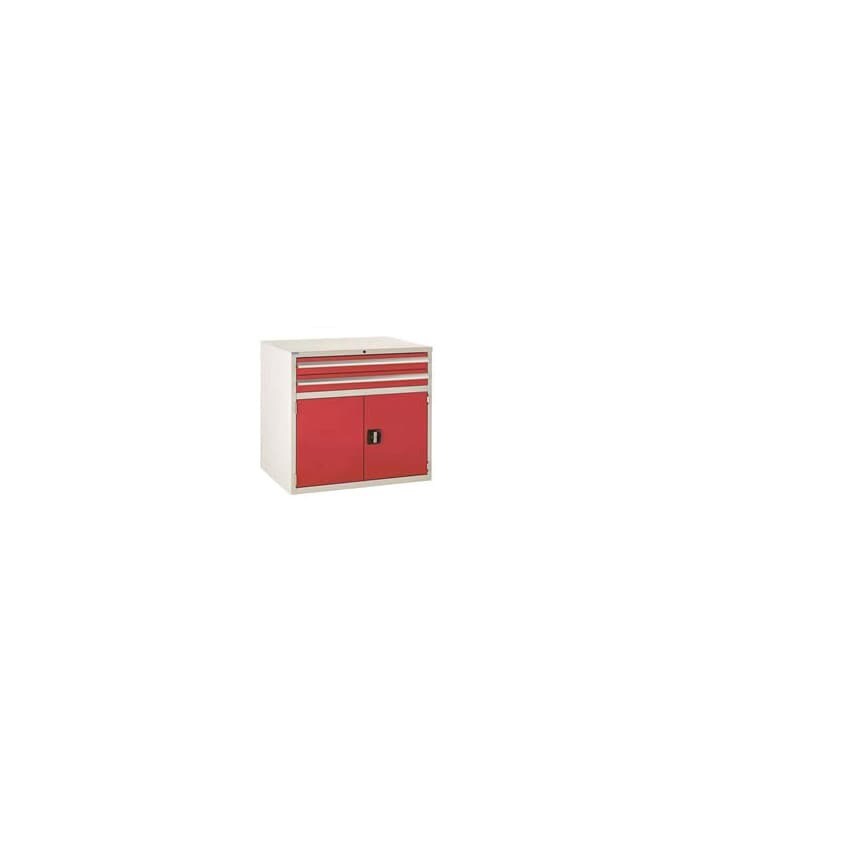 QMP Euroslide 2 Drawer & Cupboard 2 x 100mm, 1 x 500mm 825 x 900 x 650 Red