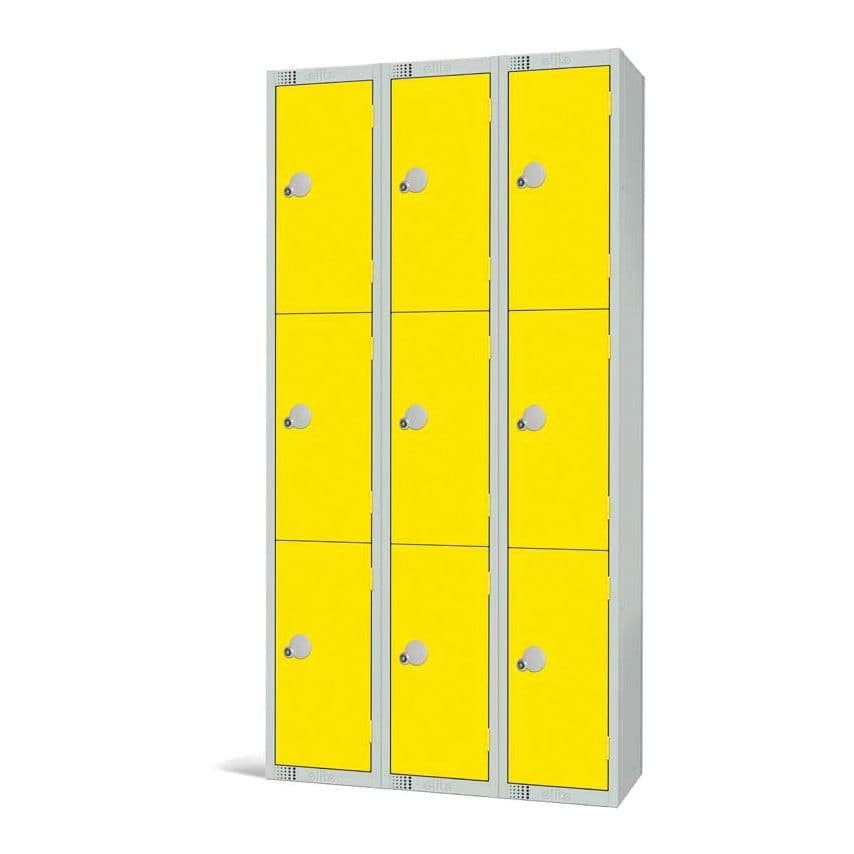 Elite Lockers 1800 x 300 x 300mm - Yellow - 3 Door Locker - Nest 3